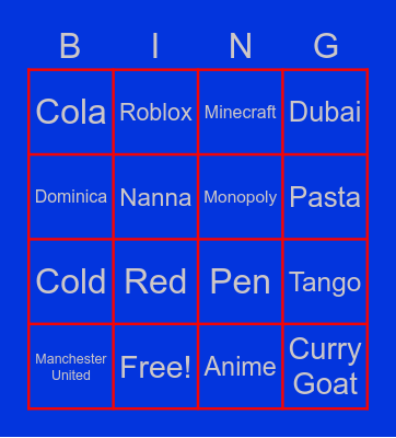 Demanuel's Roblox Birthday Bingo Card