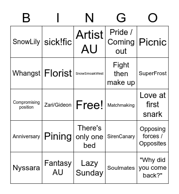 Flarrowverse Femslash February Bingo Card