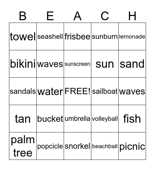 Winter Beach Party! Bingo Card