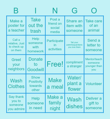 Kindness Act Bingo Card