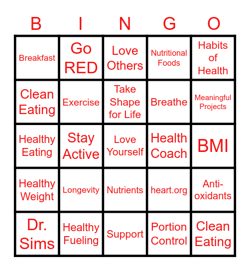 Live "WholeHEARTedly" Bingo Card