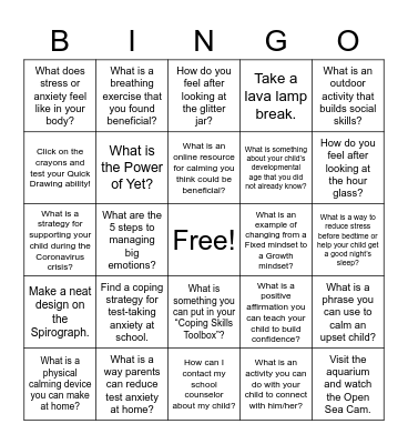 3-5 Explore the Space & Answer 5 in a Row Bingo Card