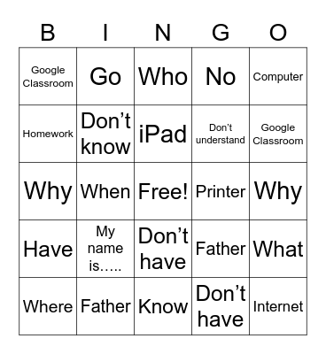 Week 1 Signs Bingo Card