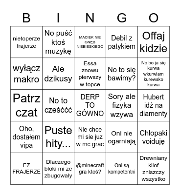 MINECRAFT BE LIKE Bingo Card