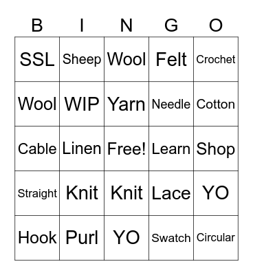 Virtual Knitting LIVE Bingo Card