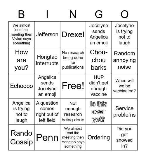 Greene Lab Bingo Card