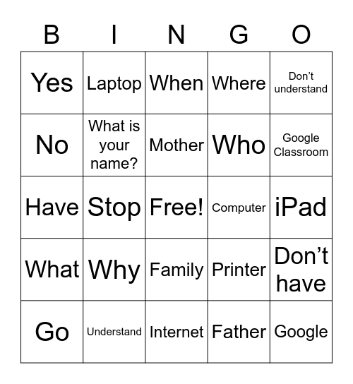 Week 1 Signs Bingo Card