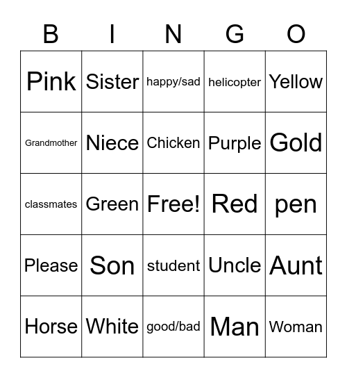 Week 2 Signs Bingo Card