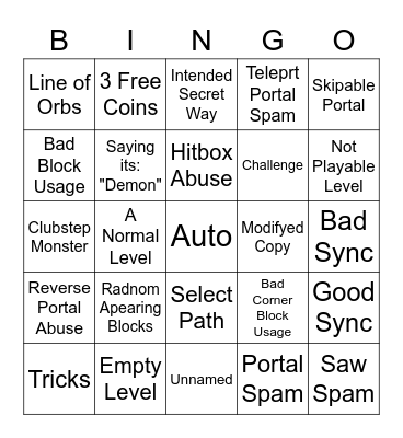 Recent Tab Level Bingo Card