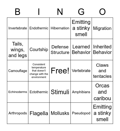 Animals Bingo Card
