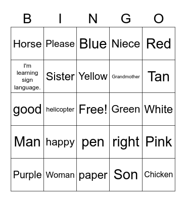 Week 2 Signs Bingo Card