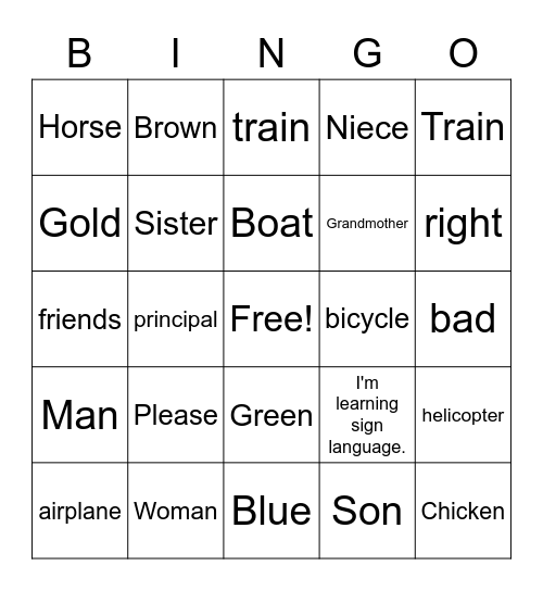 Week 2 Signs Bingo Card