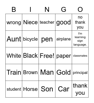 Week 2 Signs Bingo Card