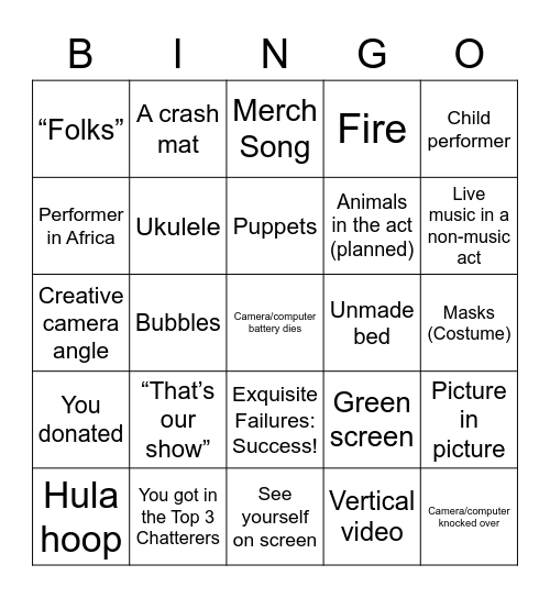 Bindlestiff Open Stage 4/26/21 Bingo Card