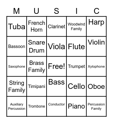 Instrument Bingo Card