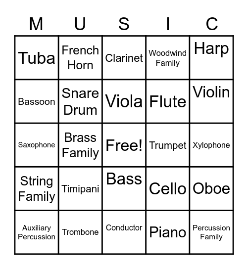 Instrument Bingo Card