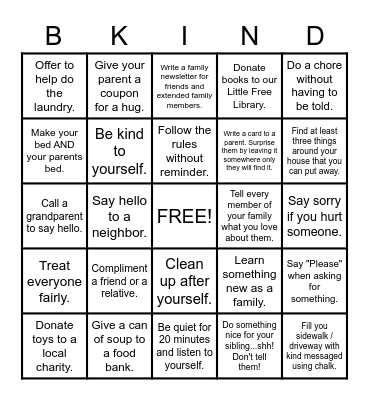 Kindness Bingo Card