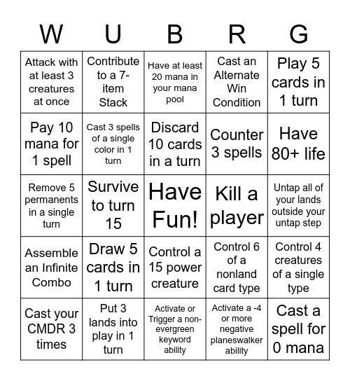 Commander Bingo Card