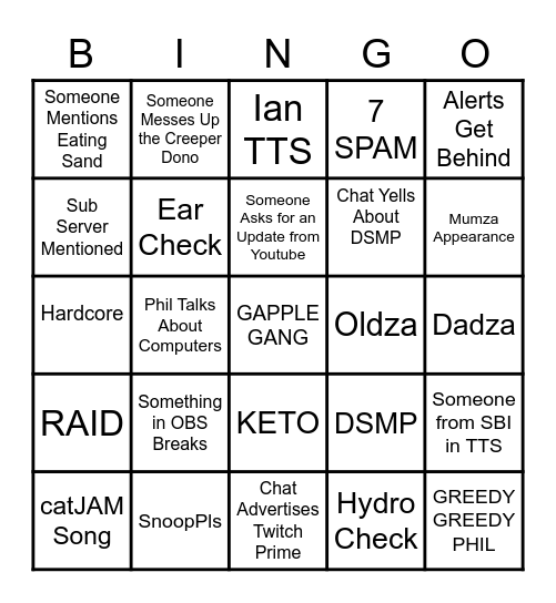 PH1LZA STREAM BINGO (by @PhilzaUpdates) Bingo Card