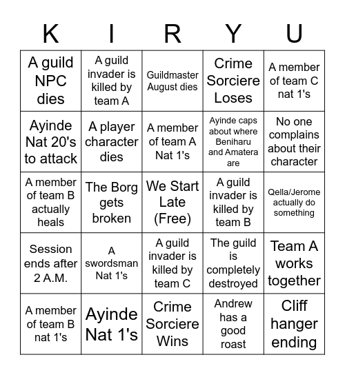 Magic DnD bingo Card