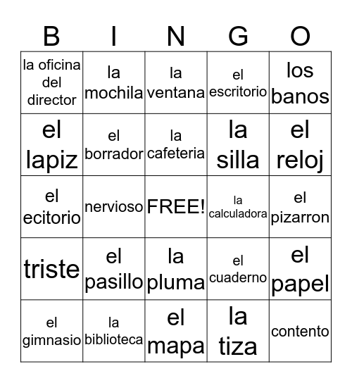 Vocab Bingo Card