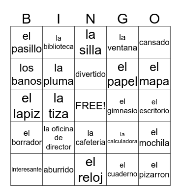 Avancemos VOcab Bingo Card