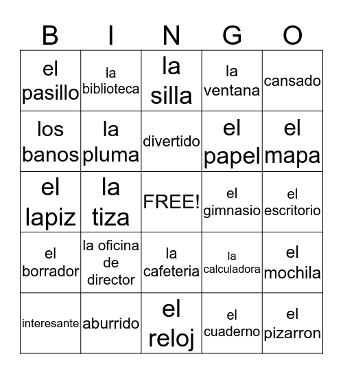 Avancemos VOcab Bingo Card