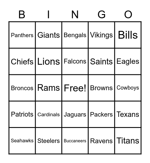 NFL Bingo Card