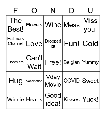 Valentines Day Bingo Card