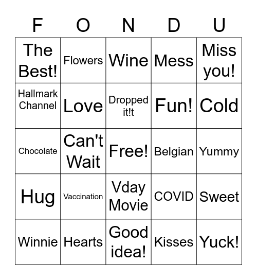 Valentines Day Bingo Card