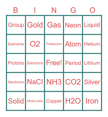 Periodic Table Bingo Card