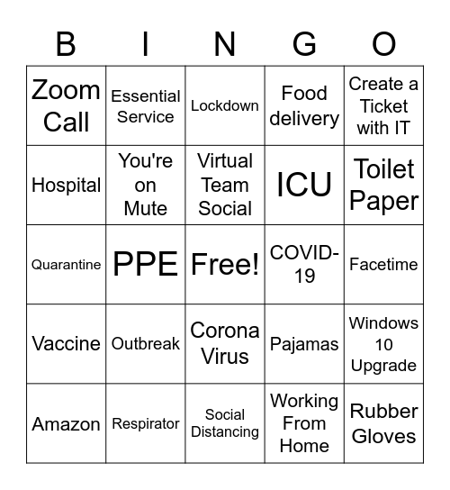 Pandemic Bingo Card