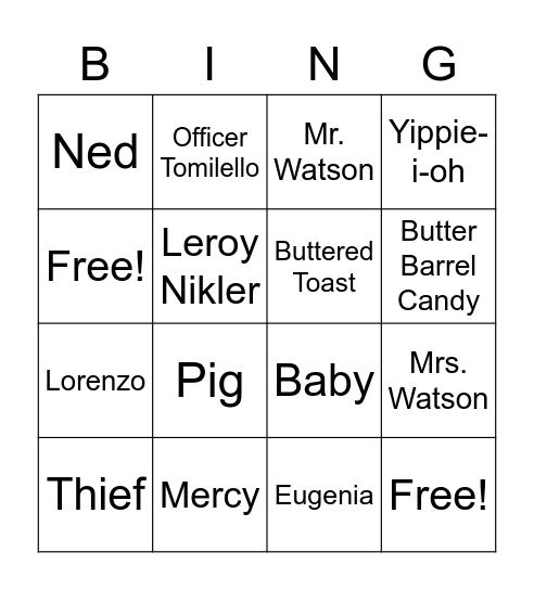 Mercy Watson Fights Crime Bingo Card