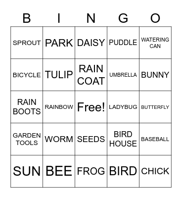 Springtime Exercise Bingo Card