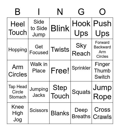 Brain Break Bingo Card