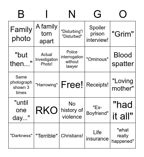 Paula Zahn Bingo Card