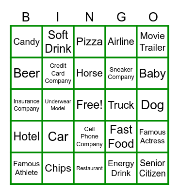 Superbowl 2021 Bingo Card