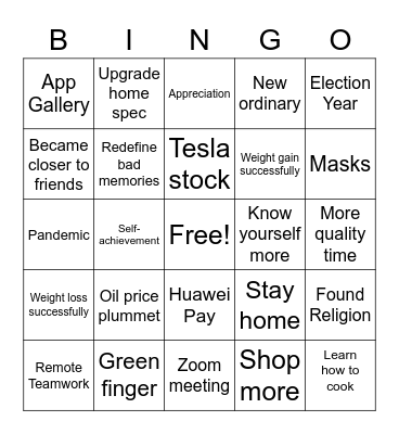 Year 2020 - 2.5 Bingo Card