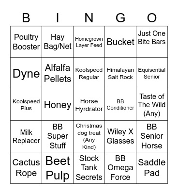 Feed Store Bingo Card