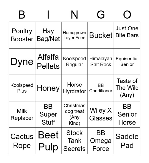 Feed Store Bingo Card