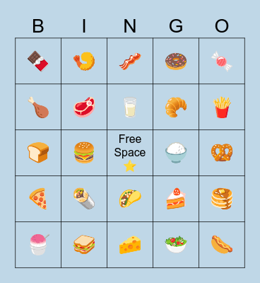 Food Emoji Bingo Card