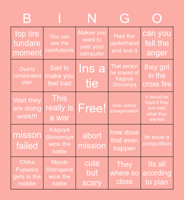 Love is war(Anime) bingo Card
