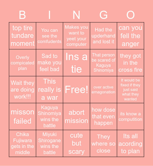 Love is war(Anime) bingo Card