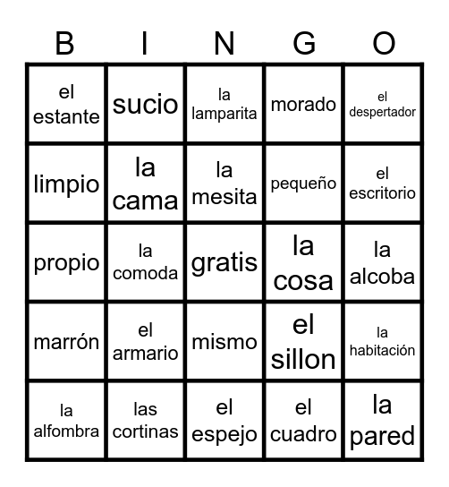 El Dormitorio Bingo Card