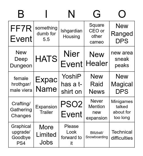 2/5 FFXIV Bingo Card