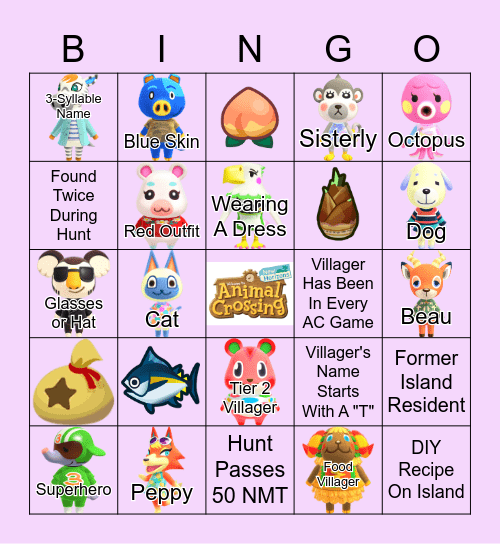 Villager Hunt Bingo~! <3 Bingo Card