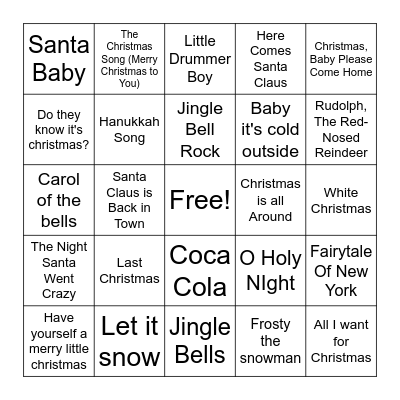 Holiday Playlist Bingo Card