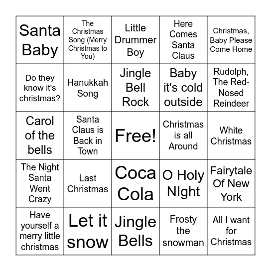 Holiday Playlist Bingo Card
