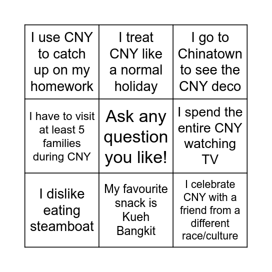 How's your CNY like? Bingo Card