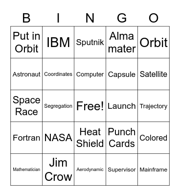 Hidden Figures Vocabulary Bingo Card